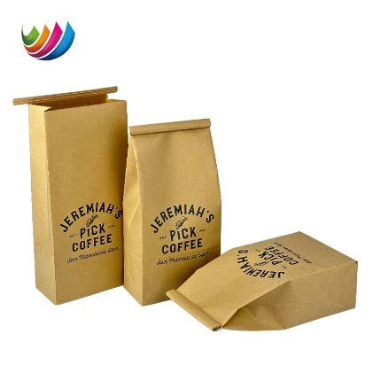 Saco de embalagem para grãos de café papel Kraft castanho/branco revestido com PE Saco de fundo quadrado com atilho de estanho