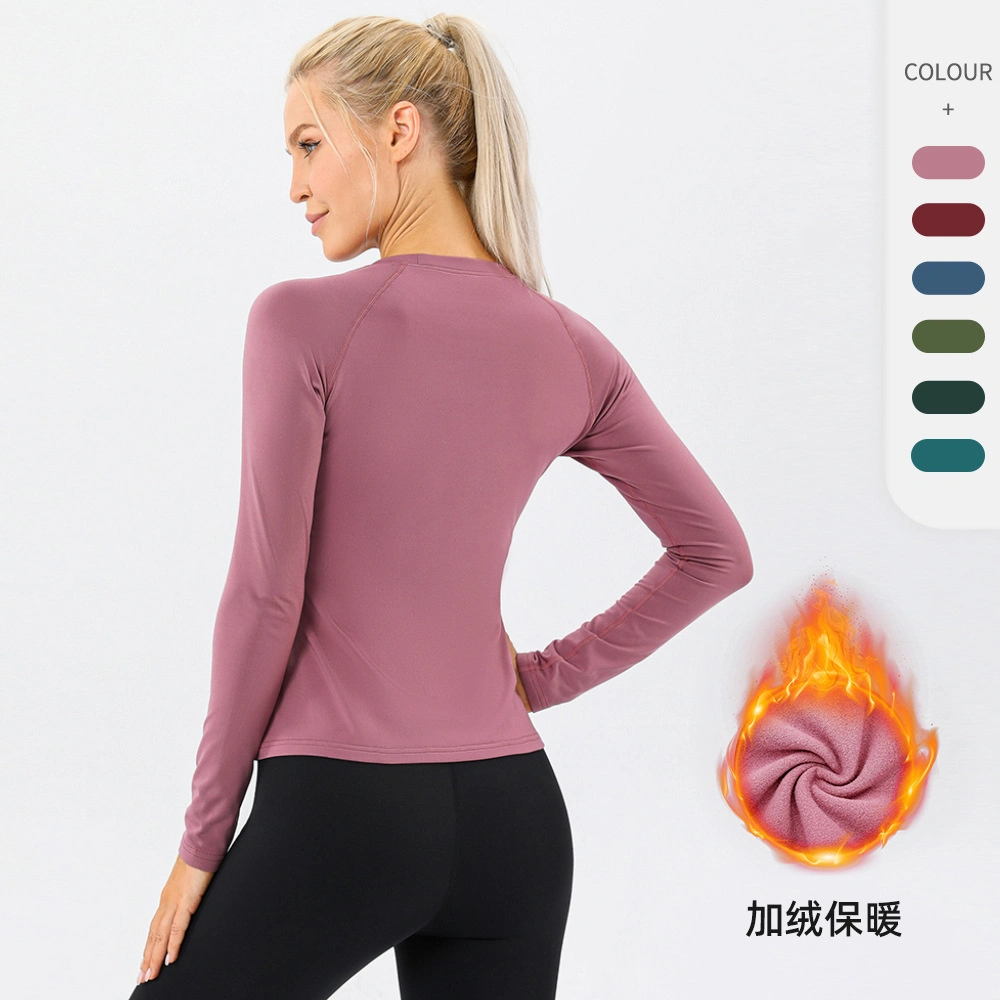 Women's Sportswear Autumn and Winter Plush Sports Long Sleeved Running Training Top Thermal Fitness