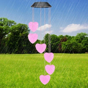 Heart Solar Wind Chimes Outdoor, LED Solar Wind Chimes Color Changing Mobile Wind Chime Waterproof Solar Lighs Home Decoration Gift