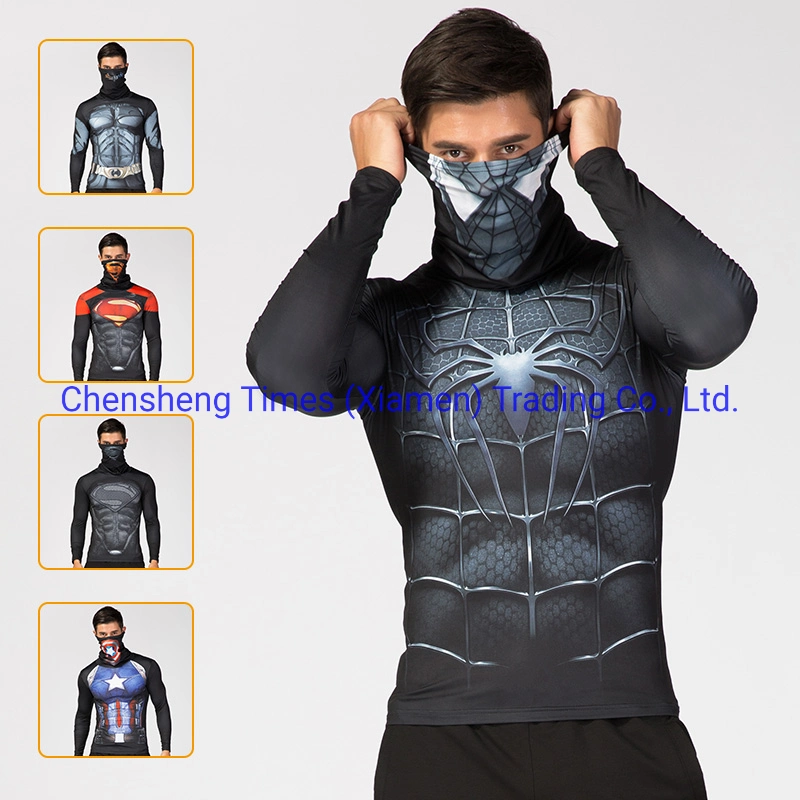 Men's High Collar Lapel Underwear Thermal 3D Super Hero Printed Male Quick Dry T Shirts Wholesale Autumn Outdoor Sports Tops