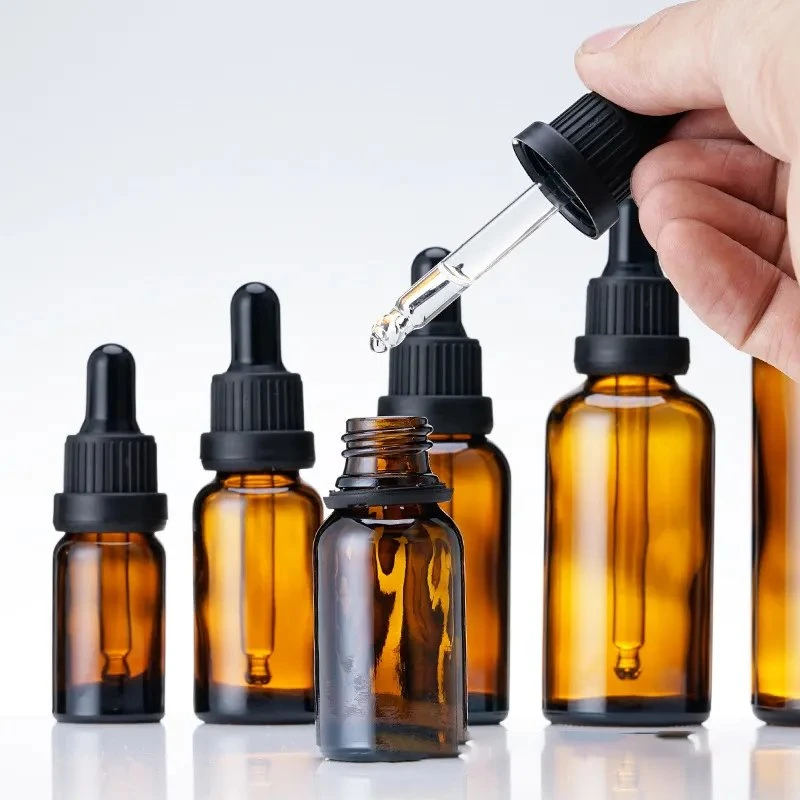 Factory Direct Stock Round UV Resistant Amber Glass Dropper Lotion Bottles for Essential Oil