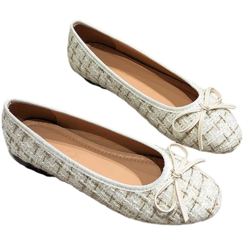 Женская обувь для насоса Новая модная круглая коровинка для носка Knot Soft Обувь для женщин с тканевой обивкой из ткани Pashion