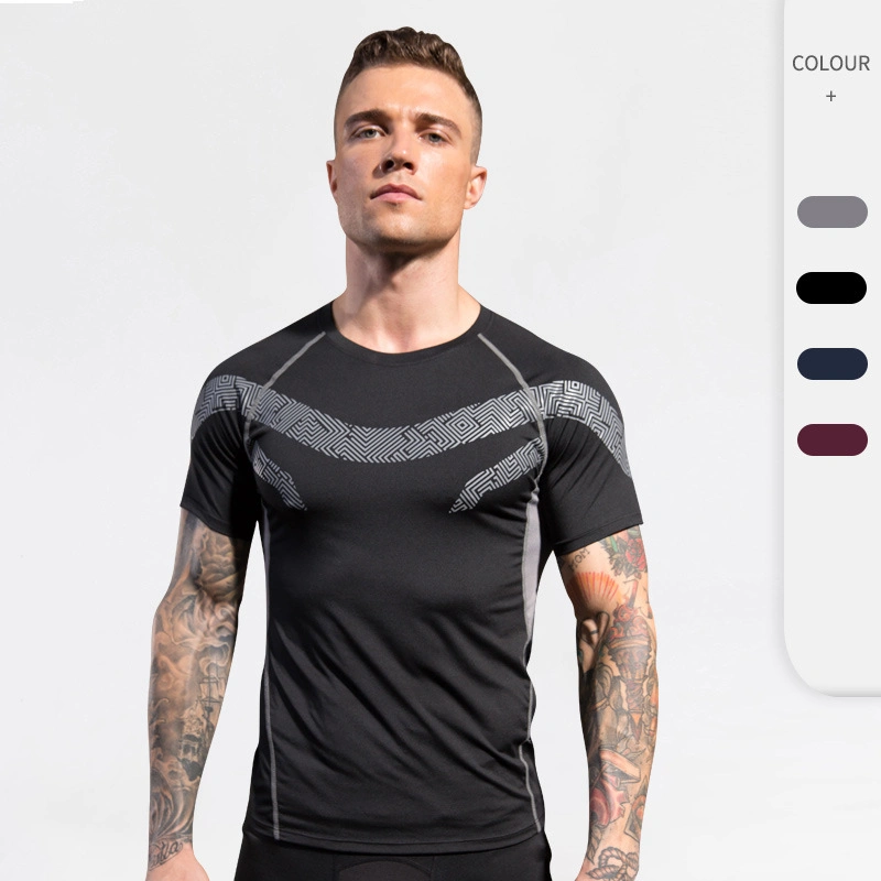 OEM/ODM Men&prime; S Fitness Compression Wear Quick-Drying Short Sleeves T-Shirt Tights Sports Stretch Casual Running Training Wear