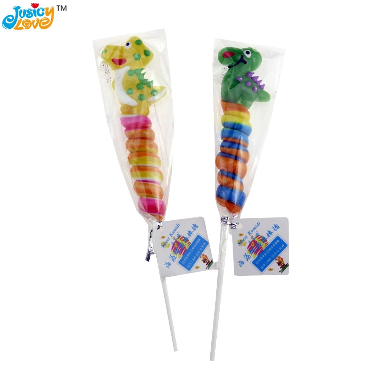 Colorful Trehalose Dinosaur Spiral Lollipop Fruity Flavor Lollipop Hard Candy