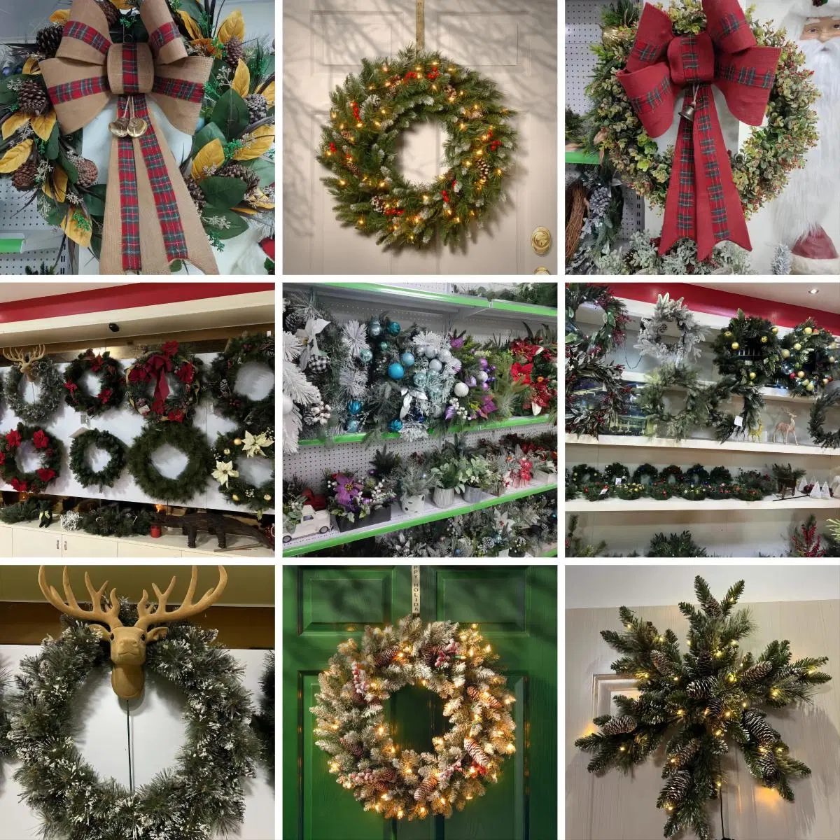 OEM Factory Customized Xmas Wreath Ornament Navidad Halloween LED Lights White Green Hanging PVC Decorative Artificial Christmas Wreath Manufacturer in China