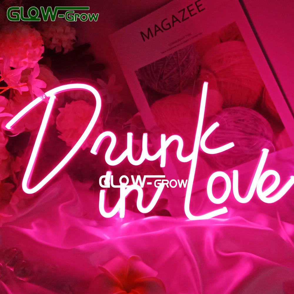 Enseignes au néon LED "Pink Drunk in Love Letters" avec interrupteur à intensité variable, alimentées par USB 5V pour mur, maison, fête, mariage, chambre. Décoration de Noël.