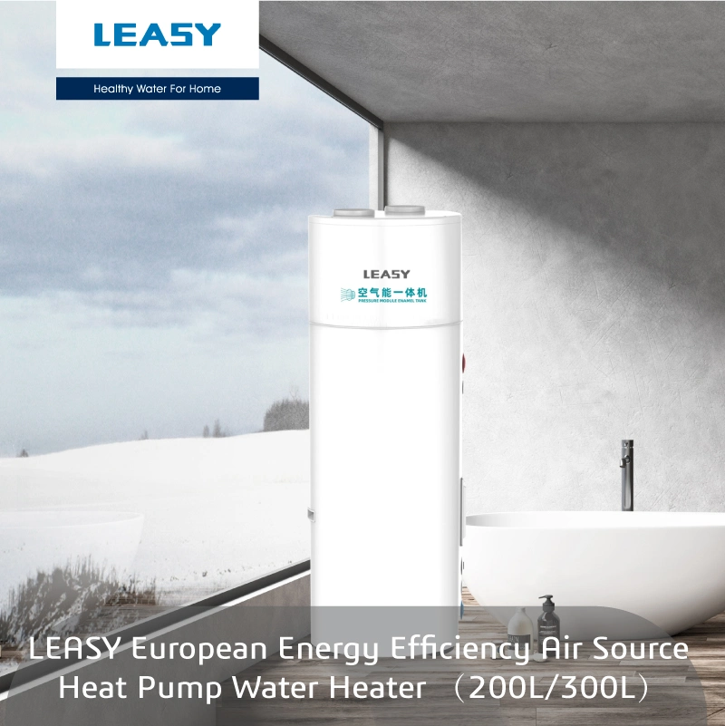 Leasy EU 200L/300L Tout-en-un R134A/R290 Chauffe-eau à pompe à chaleur à source d'air avec réservoir émaillé à ventilation supérieure