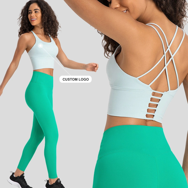 D19095 Solid Color Thin Shoulder Strap Cross Back Sports Bra Yoga Suit for Women Lulu New Open Back Fitness Bra Small Strap