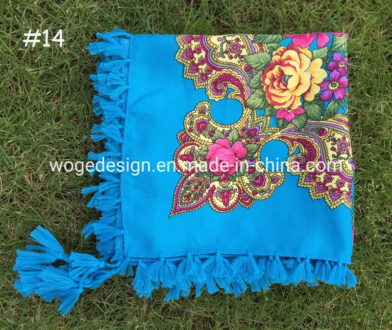 Fashion Vintage Ukrainian Style Lady Square Viscose Shawl Print Floral Scarfs with 22colors Available