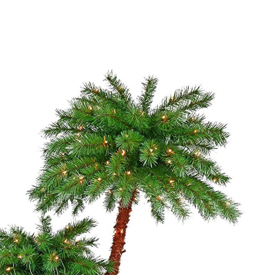 China Supplied Outdoor Plastic Hard Needle PVC PE Leaves Coconut Trees Popular Green Artificial LED Christmas Tree