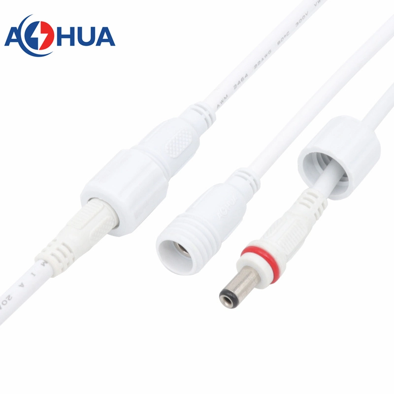 Aohua Factory Sales Waterproof DC Connector 5.5*2.1 5.5*2.5mm Type Pre-Molded Male and Female Plug with 20AWG Cable for 12V 24V Power Adapter