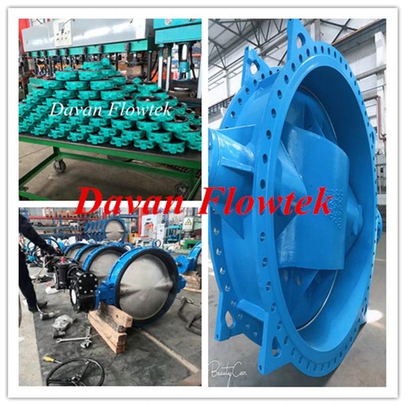 OEM En593 Double Eccentric Flanged Connection Blue Ductile Iron Ggg50 Pn16 Gear Operated Butterfly Valve Industrial Valve