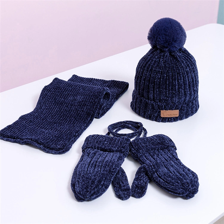 Luvas de gorro tricotadas para chapéu de POM para inverno para crianças e cachecol Definir