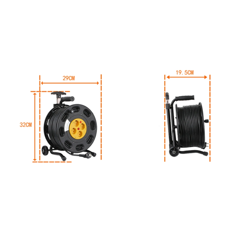 Cabo Bestselling o Molinete Alemanha Tipo 4X16A Sockets 230V Plástico ABS extensão eléctrica de alimentação do cabo com Rodas