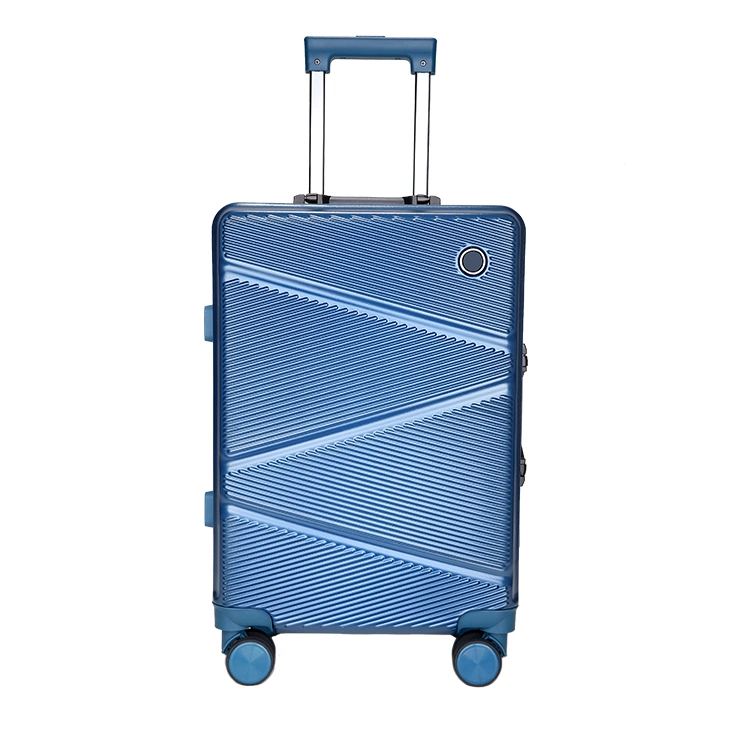 Blue Ray Striped Aluminum Frame Box Sliver Tsa Lock Luggage Trolley Sets Travel Bags Hand Hard Shell Luggage