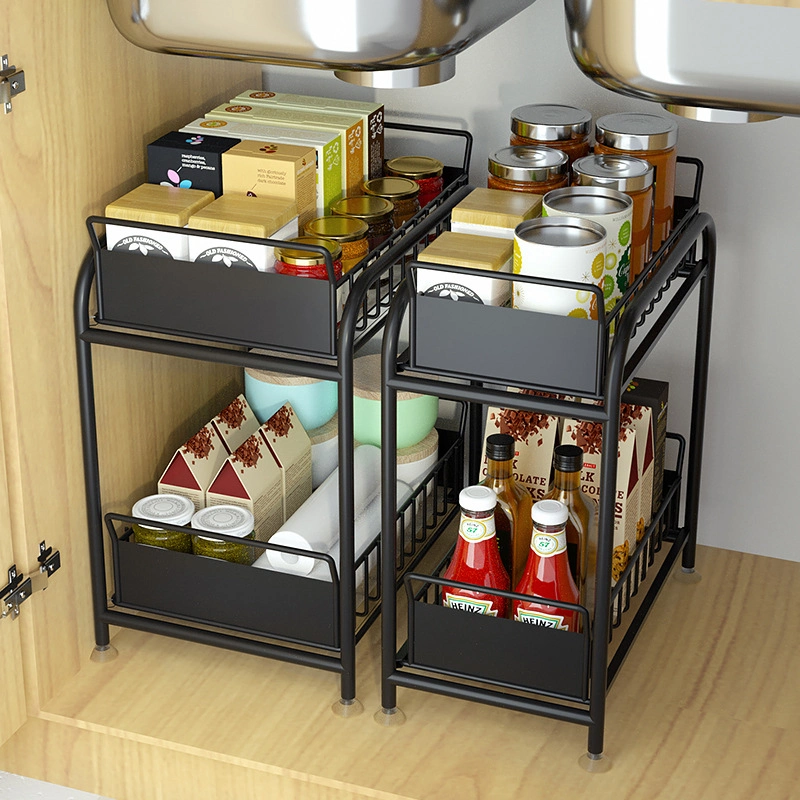 Metal Stable Sturdy 2 Tire Bathroom Storage Under Sink Organizer for Spice Bottles Pantry Easy Installation