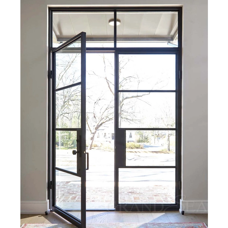 Main Entry Modern Design Decorative Wrought Iron Metal Steel Aluminum Front French Glass Doors and Windows