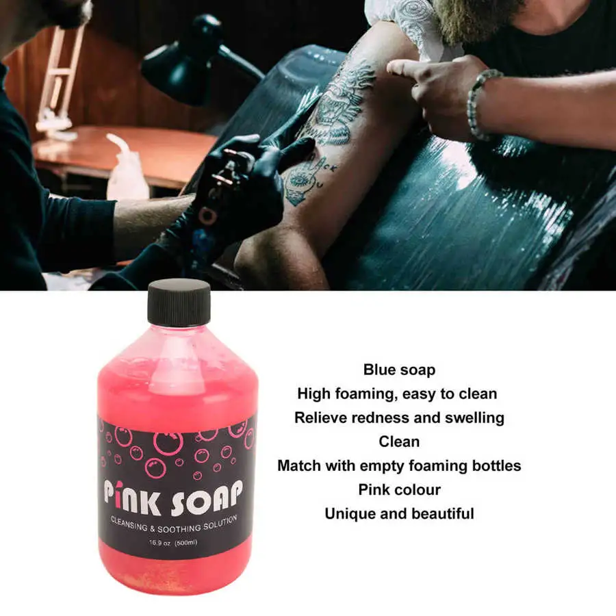 500ml Tattoo Cleansing Solution Soap Pink Healing Concentrating Tattoo Cleaning Blue Soap for Soothing Novice Tattoo Accessories