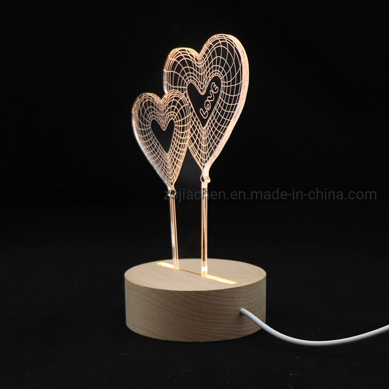 Outlet Laser Engraving Acrylic LED Wooden Table Lamp Night Light with USB Cable