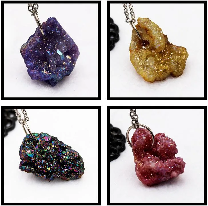Natural Agate Necklace Crystal Tooth Rough Colorful Irregular Pendant Earrings DIY Jewelry Accessories