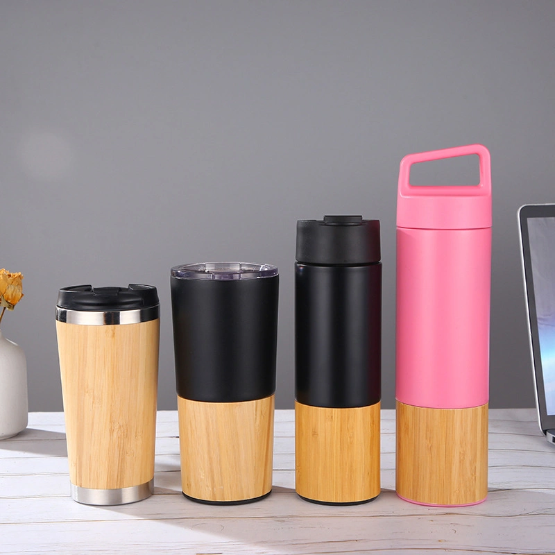 Bamboo Shell Eco Bottle Stainless Steel Vacuum Bamboo Thermal Flasks with Optional Lid Bamboo Tumbler Linkfine Bamboo Shell Stainless Steel