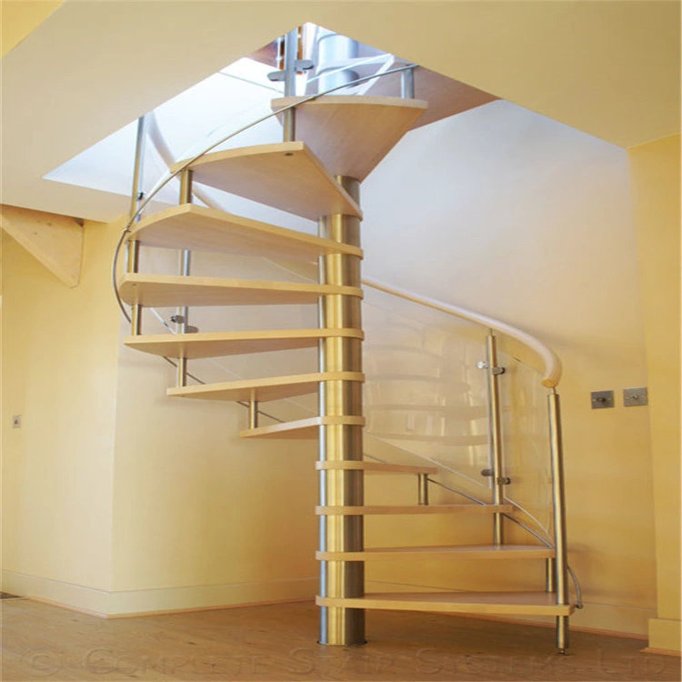 Custom Spiral Wooden Tread Staircase with Carbon Steel