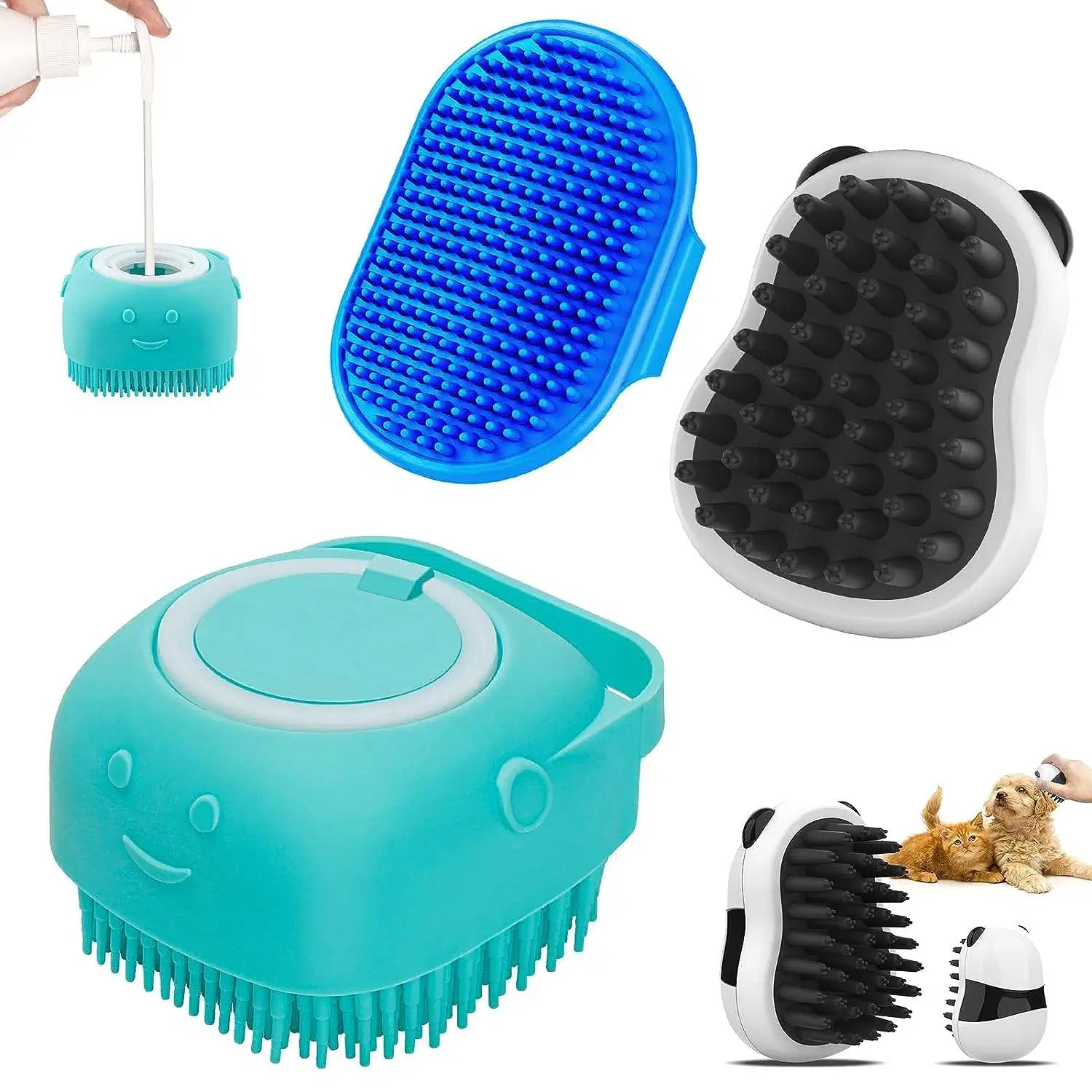 BROSSE pour le bain pour chiens, 3 PIÈCES, jolie douche pour chiens en forme de Panda Brosse de lavage avec poignée à anneau réglable