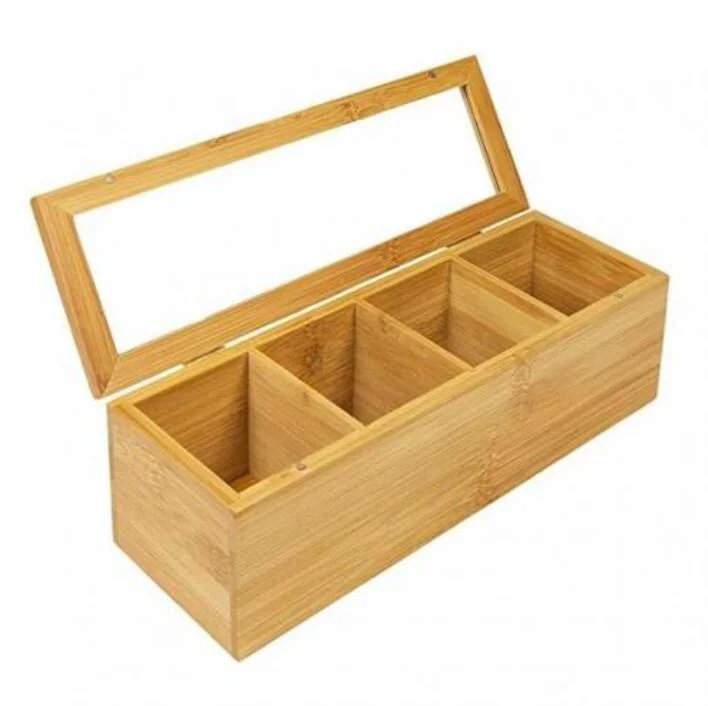 Bamboo Tea Box for Countertop and Cabinet Storage Organization