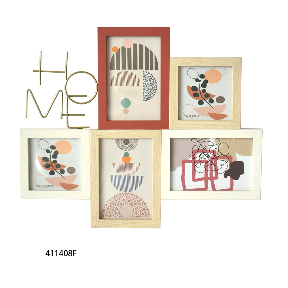 Combinação de Moldura de Quadro de Imagem Colagem de Molduras de Fotos Penduradas na Parede Múltiplas MDF 6 Aberturas 6-4X6 Logotipo Personalizado Fashionável.