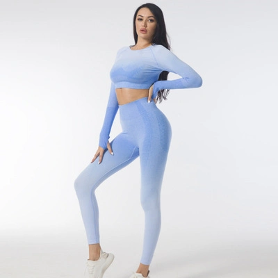 Autumn/Winter Gradient Seamless Yoga Set Gym Clothing Fitness Leggings+Sport Suit Women Long Sleeve Tracksuit Active Wear