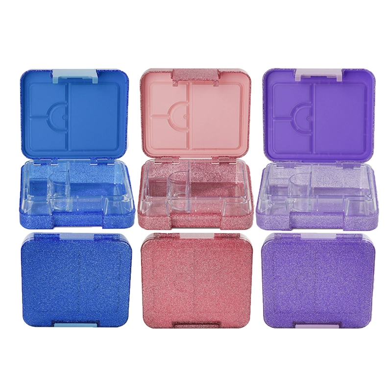 Caixa de armazenamento grossista glitter Kids Bento lunch Box com 4 Compartimento