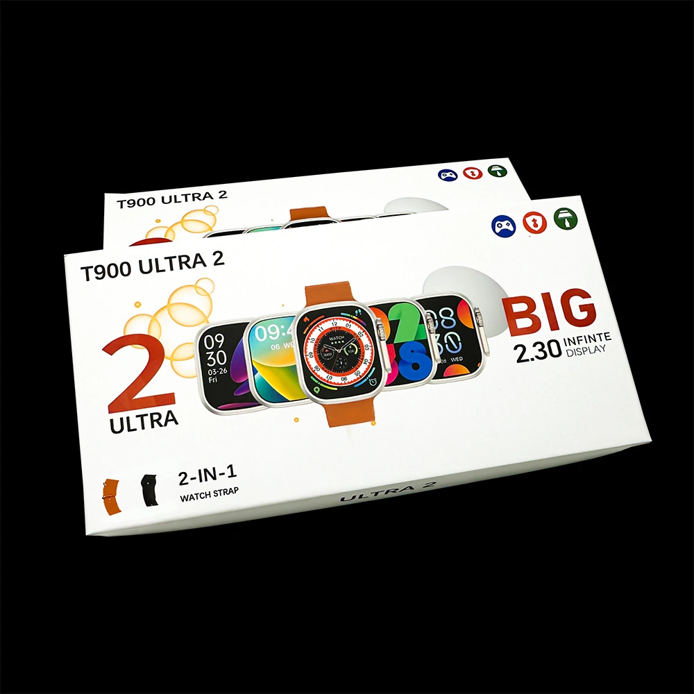 Nouvelle (T900 Ultra 2) Montre intelligente 2 en 1 avec écran large de 2,3 pouces et bracelet.