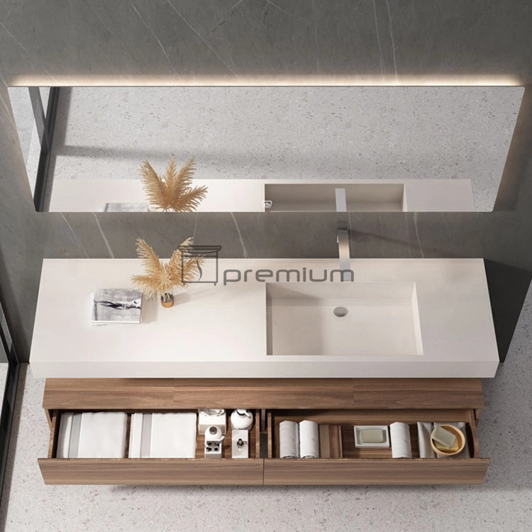 1400mm Width Luxury Modern Design LED Backlit Mirror Sintered Stone Basin Wall Mounted Wooden Bathroom Vanity Cabinet Furniture