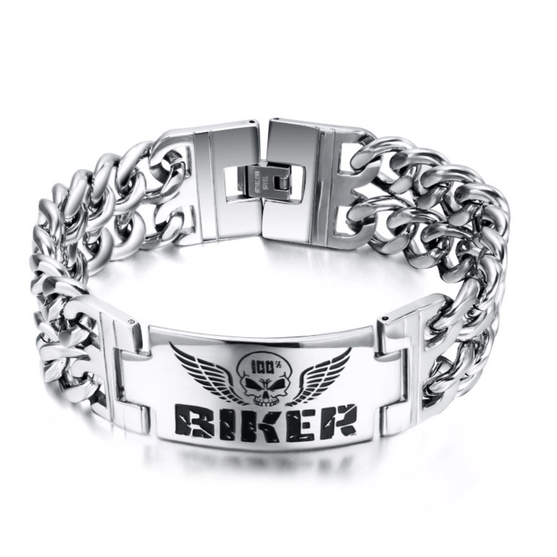 New Design Biker Men′ S bracelets en acier titane Skull Bracelet