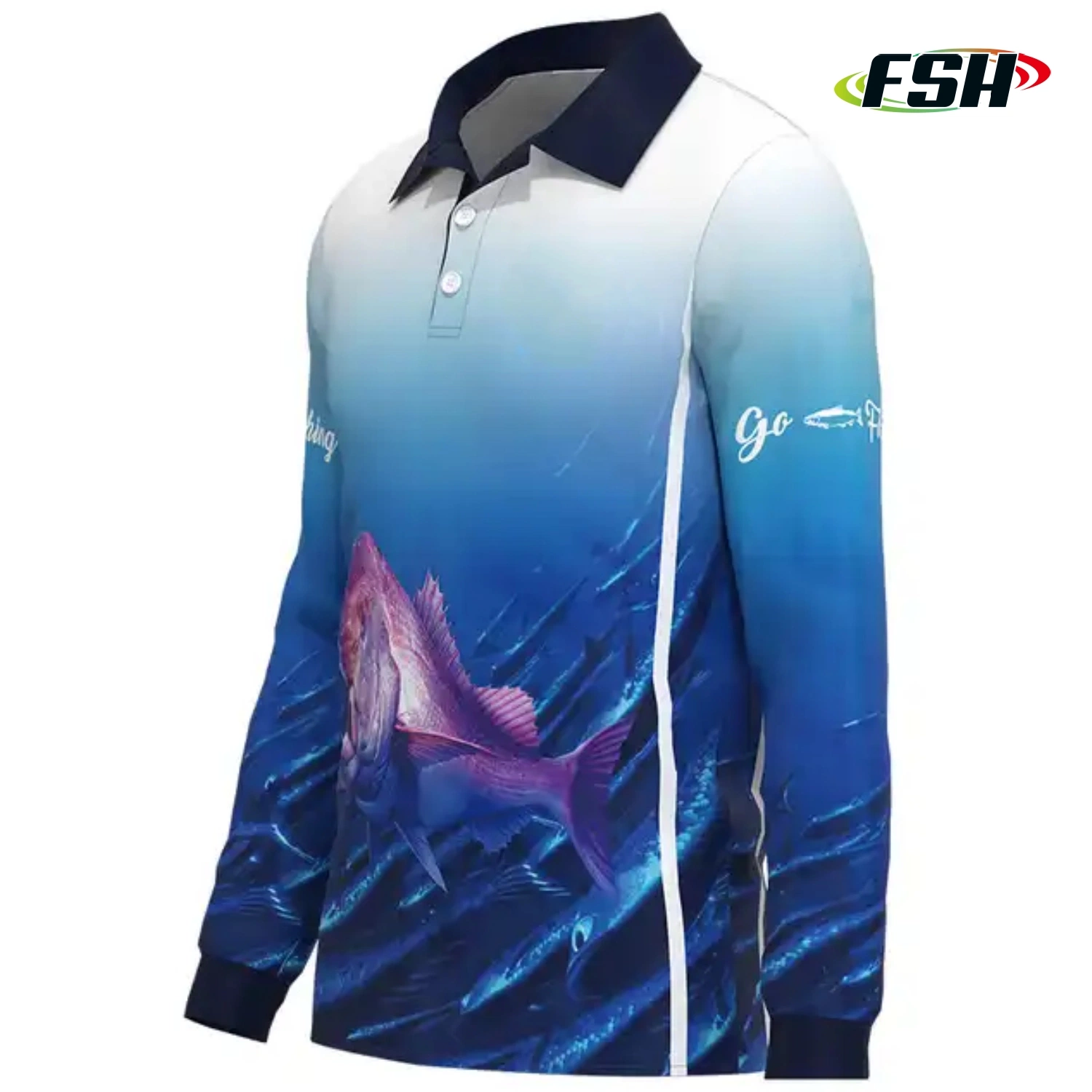 Diseño Protección UV Camiseta de Pesca personalizada Polo de manga larga Collar hombres