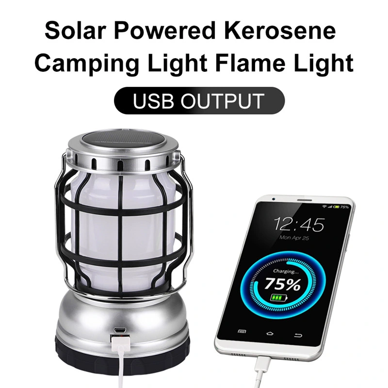 Goldmore4 Rechargeable Outdoor LED Camping Lantern Tent Light Solar Flame Lamp with Power Bank