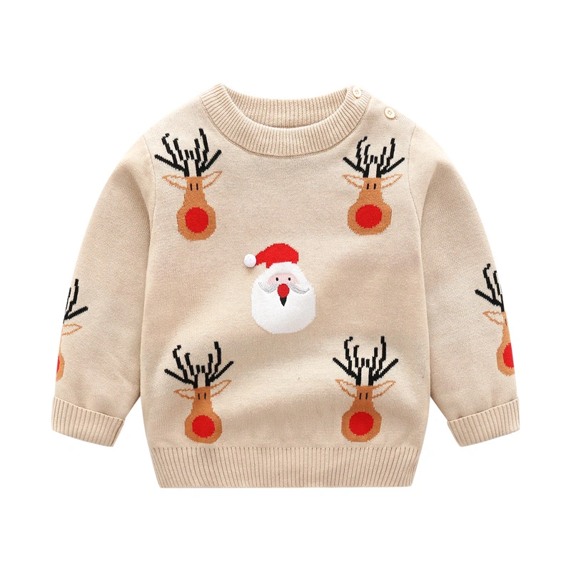 Boutique High quality/High cost performance Winter Kids Sweaters Unisex 100% Cotton Pullover Knit Clothes Cartoon Print Christmas Sweater Kids