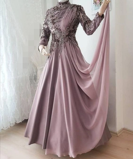 Long Sleeves Muslim Formal Gowns Purple Mother of The Bride Dresses M225