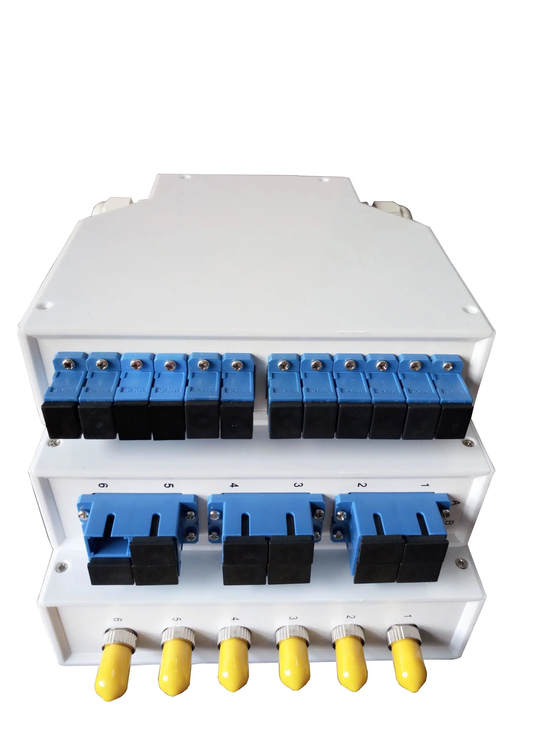 Boîte de jonction fibre à rail DIN 12 ports pour adaptateur SC à picots en plastique