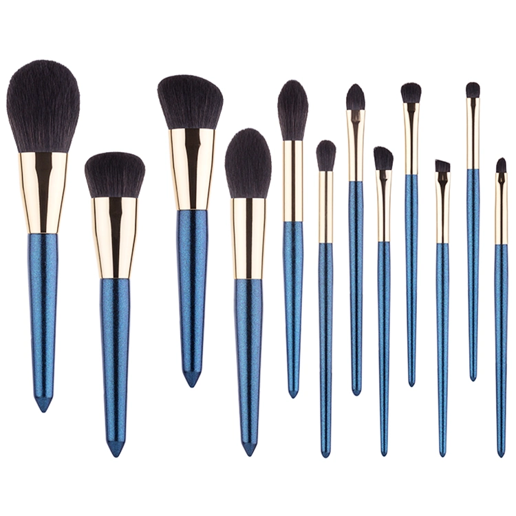 12pcs azul mango de madera maquillaje Herramientas Personalizar Vegan crueldad libre juego de cepillos pincel de maquillaje