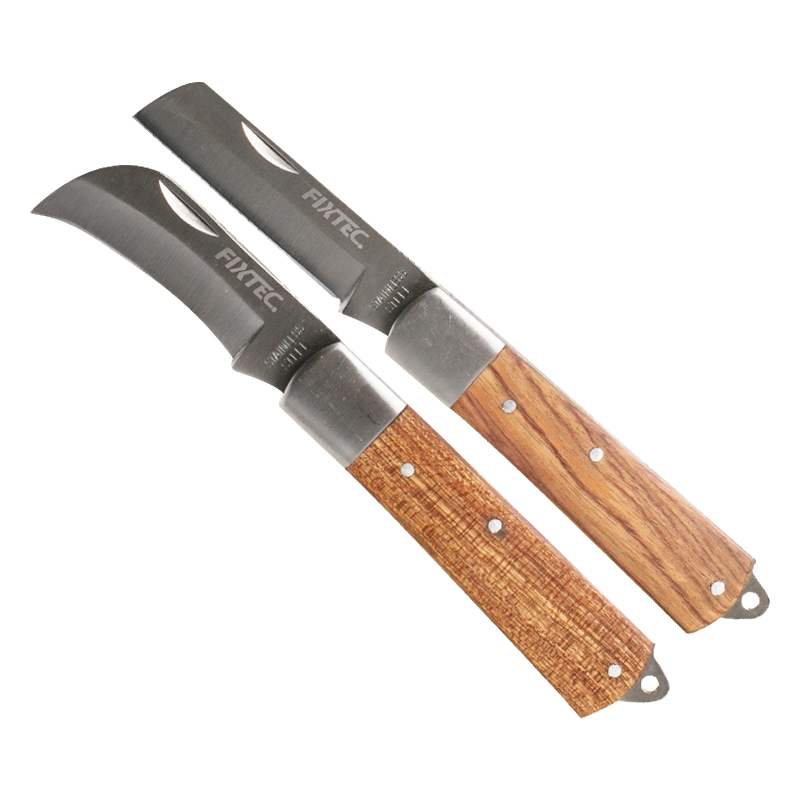 Fixtec Folding Wooden Handle Stainless Steel Garden Knife Plant Fruit Grafting Knife Electrician Insulation Knife