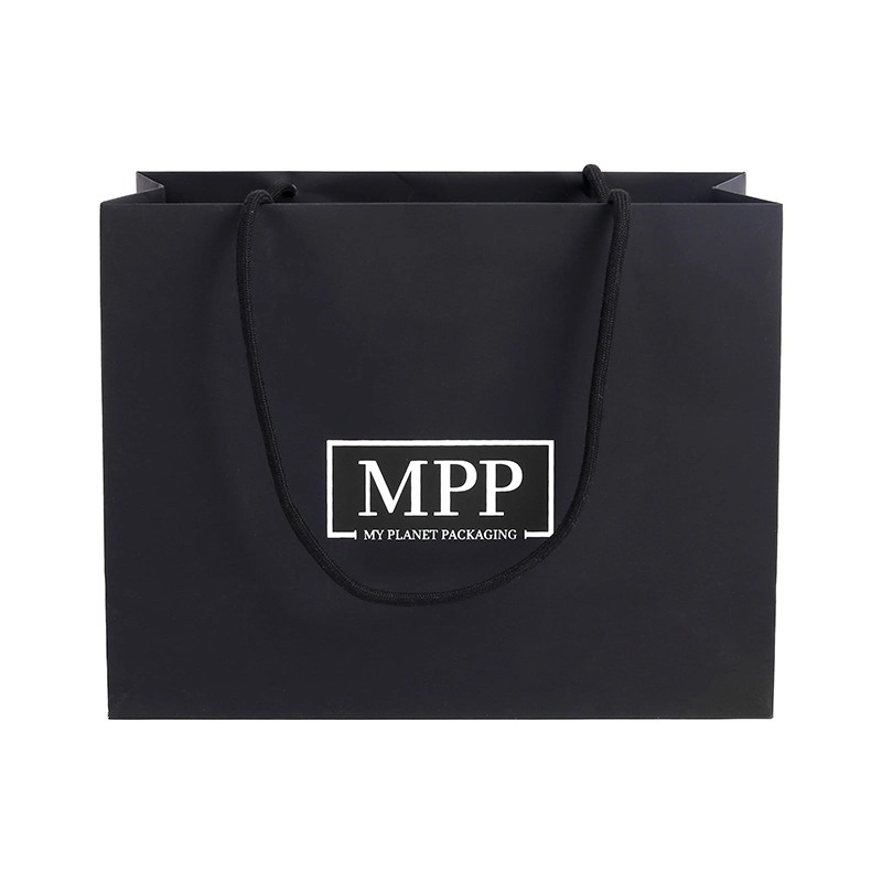 Custom Logo Printing Luxury Black Tote Fashion máquina de embalaje de ropa Manejar bolsas de regalo de papel de compra