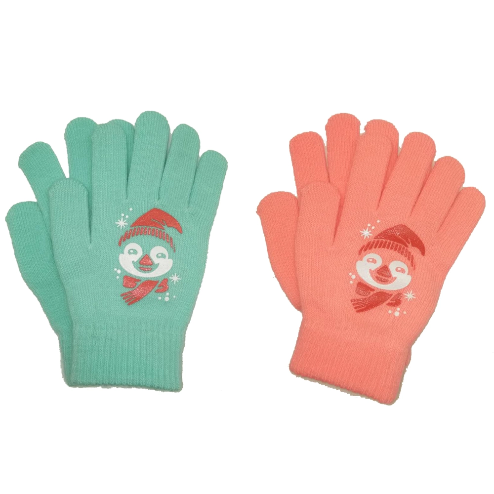 Children Winter Warm Fashion Knitting Magic Glove with Snowman Gripper Printing