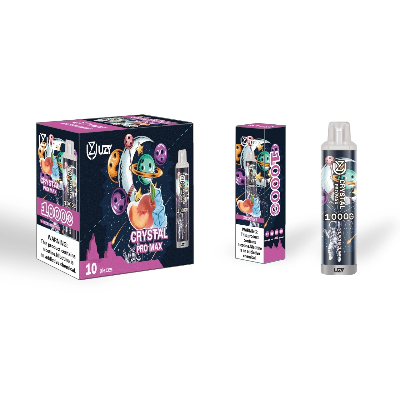 Uzy Crystal PRO Max Puff 10000 cigarrillos desechables E 16ml Cartucho con 650mAh batería recargable RGB Luz Glowing lápiz VAPE 12 sabores