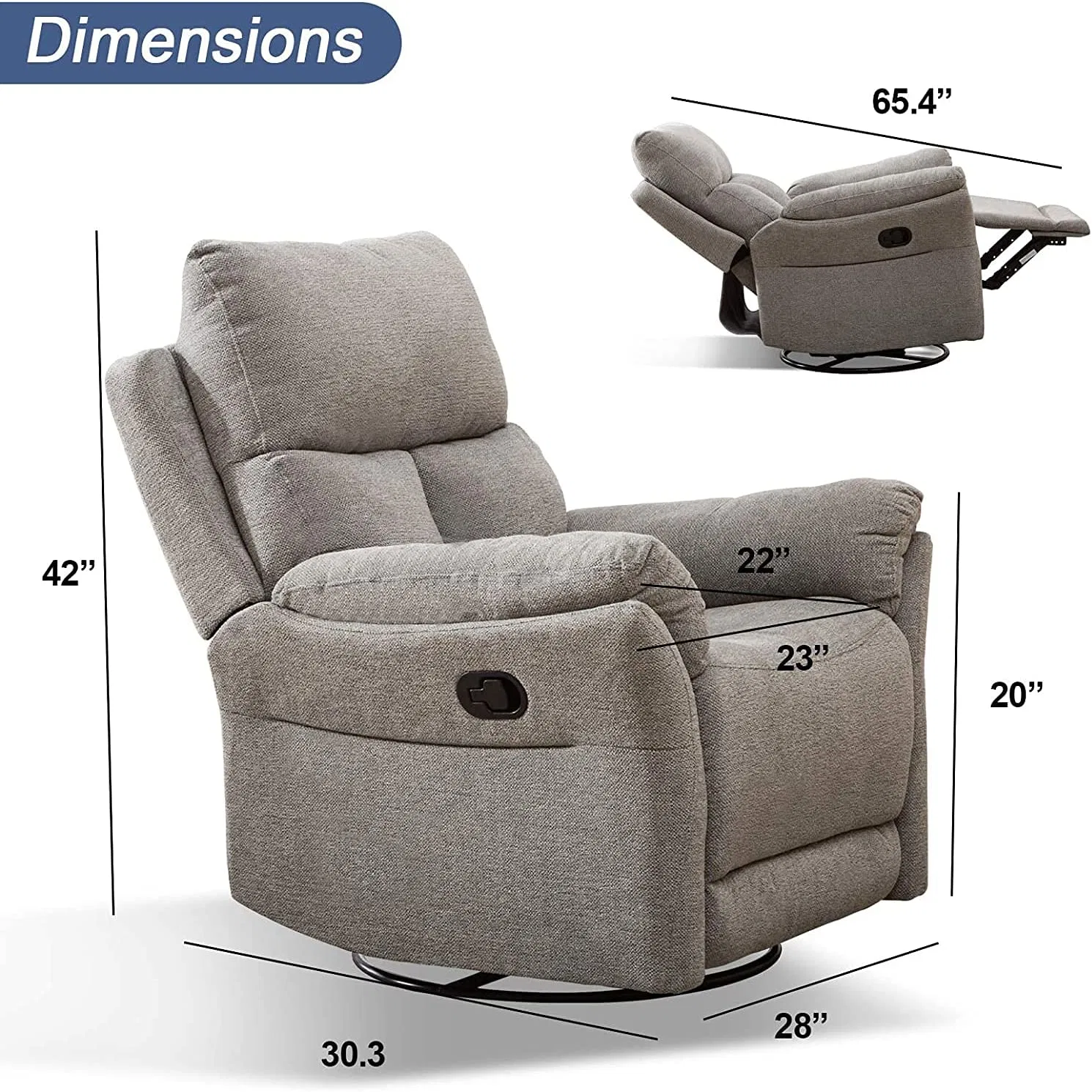 Cadeira reclinável manual Geeksofa com função de rotação para sala de estar Mobiliário
