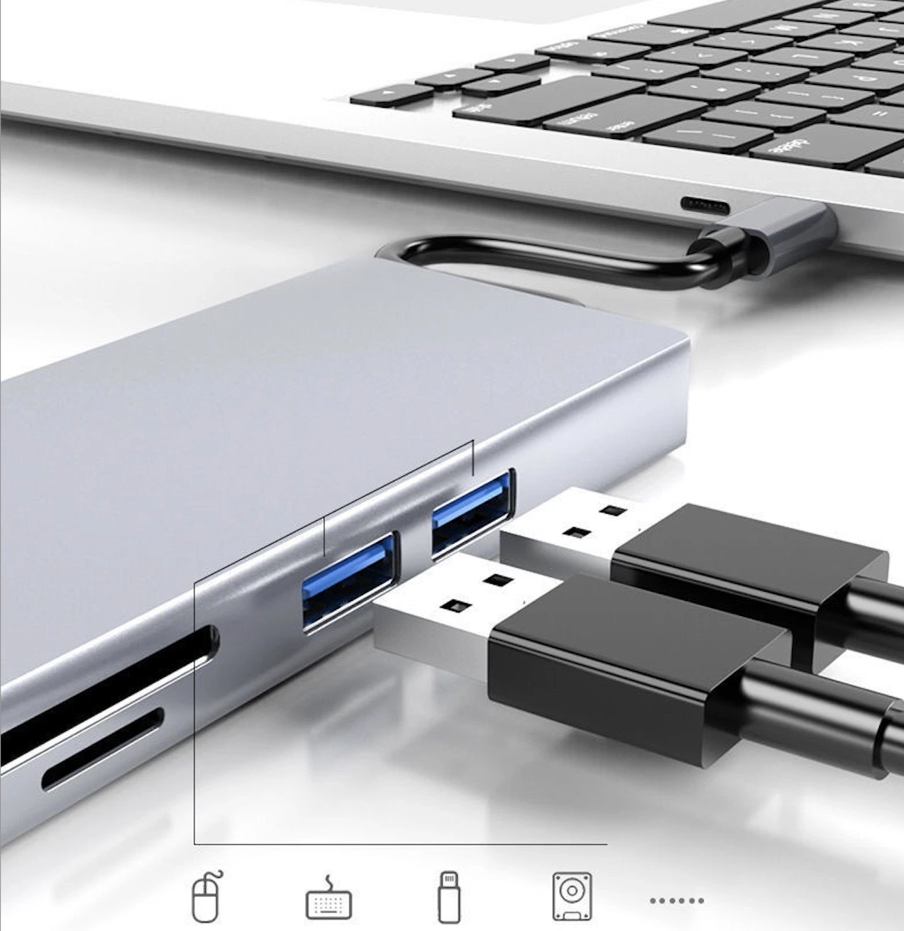 Carte multiport Gigabit Ethernet VGA HDM 8en1 concentrateur 3.1 de type C.