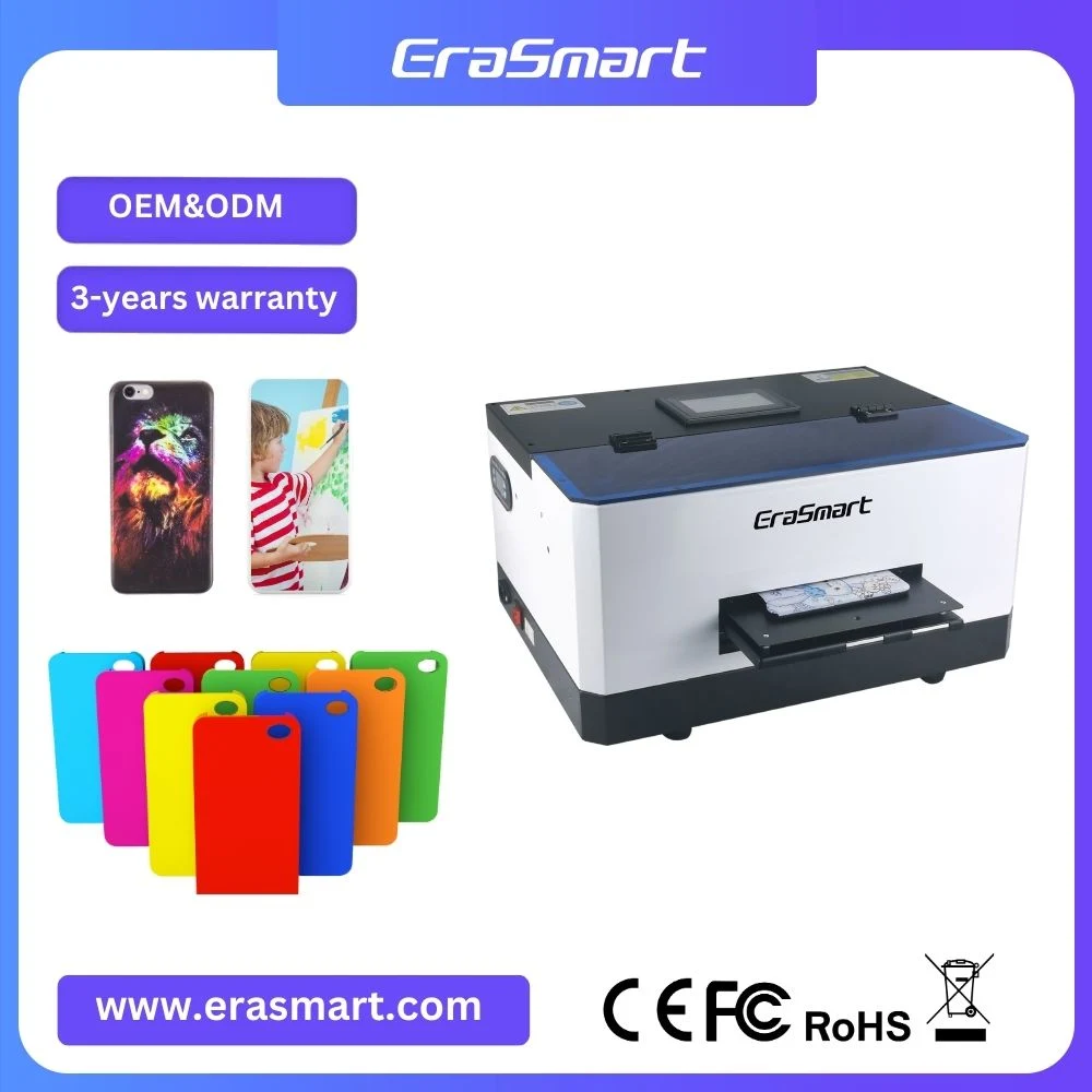 Erasamrt A5 Small Desktop Flat Bed Card Acrylic Phone Case Printing Mini Inkjet LED Price Flatbed UV Printer