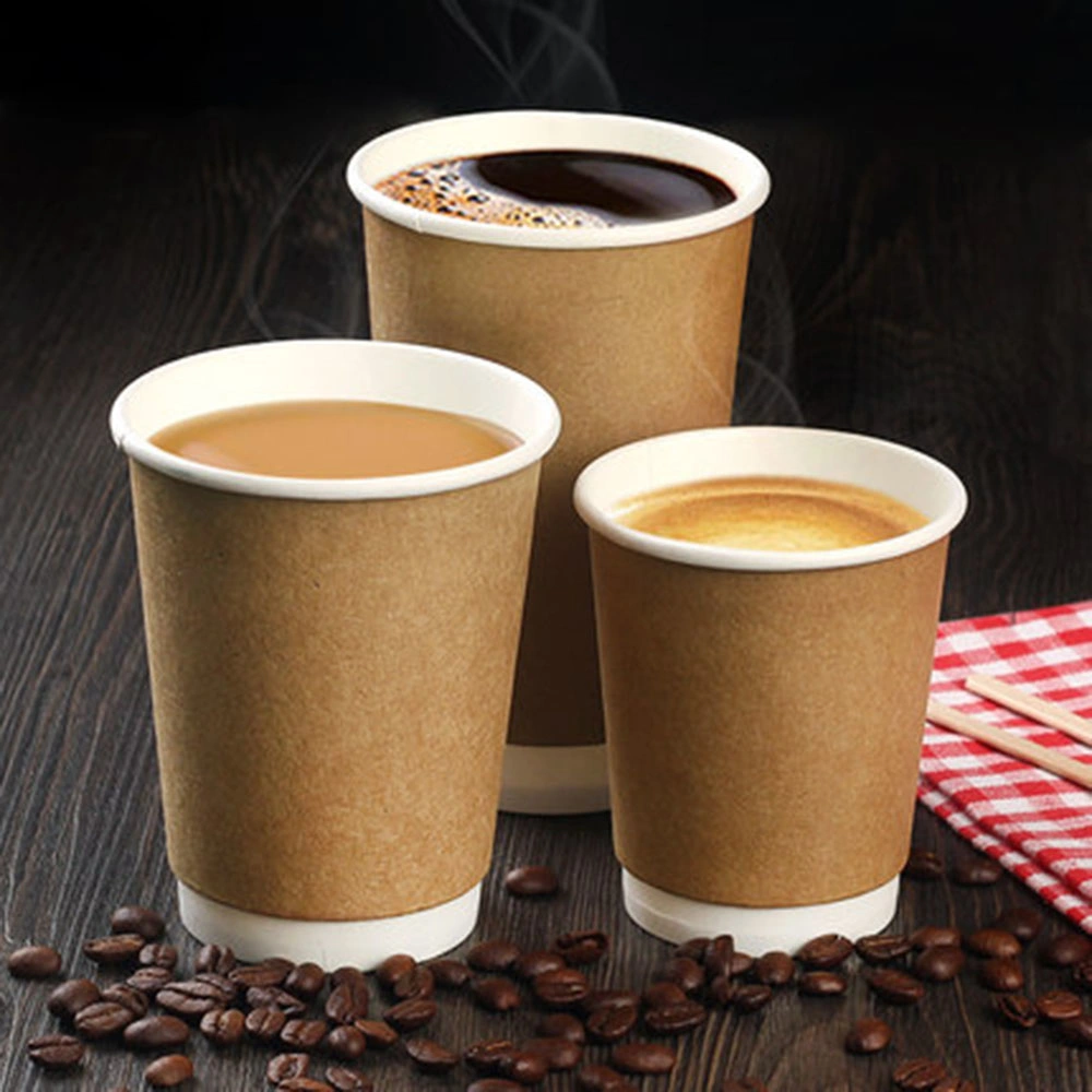 300/400/500ml Double Kraft Paper Cups Disposable Coffee Tea Milk Cup Drinking Accessories Party Supplies Accept Customize with Lid