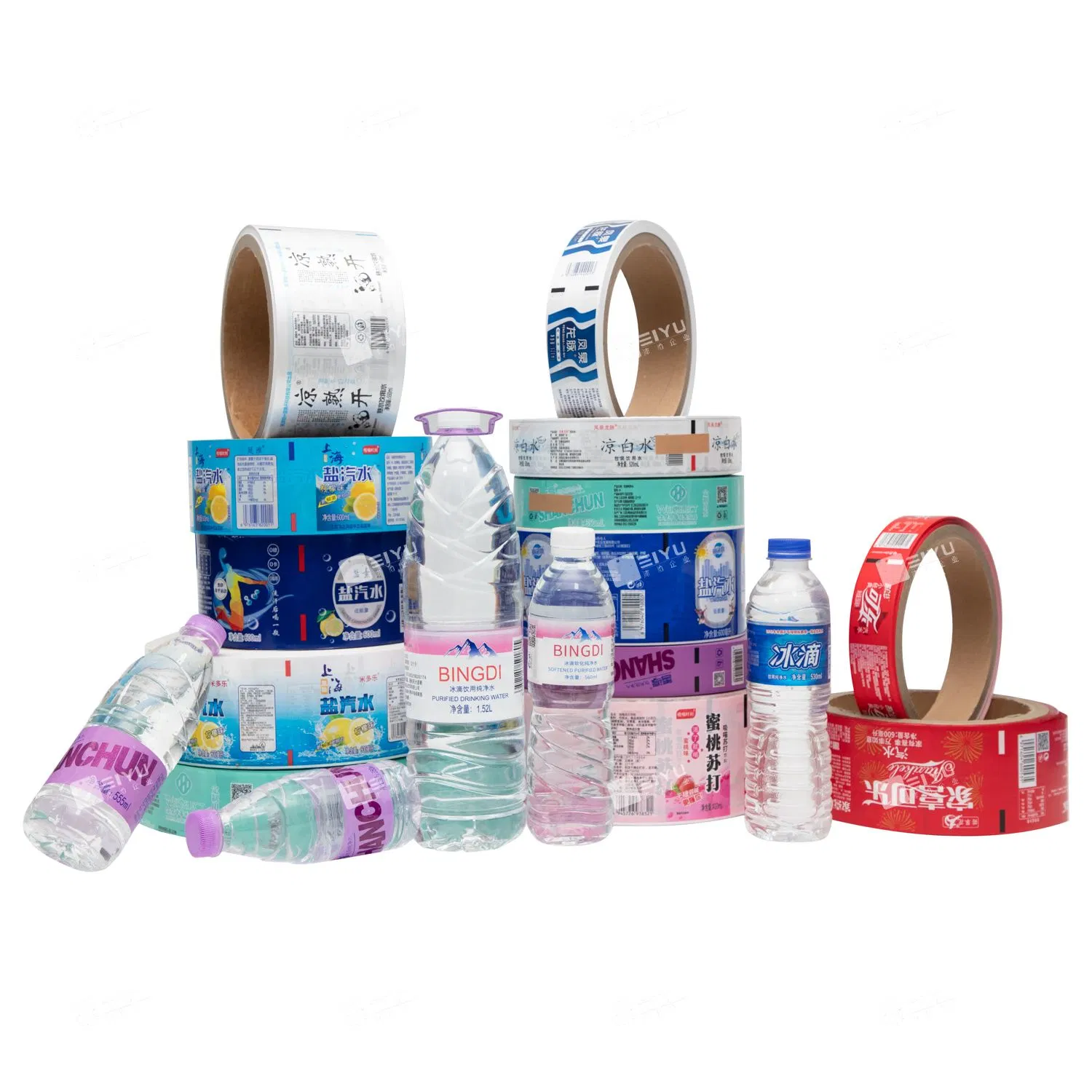 Étiquettes de manchon rétractable pour bouteilles d'eau OEM Autocollant en film plastique PET PVC