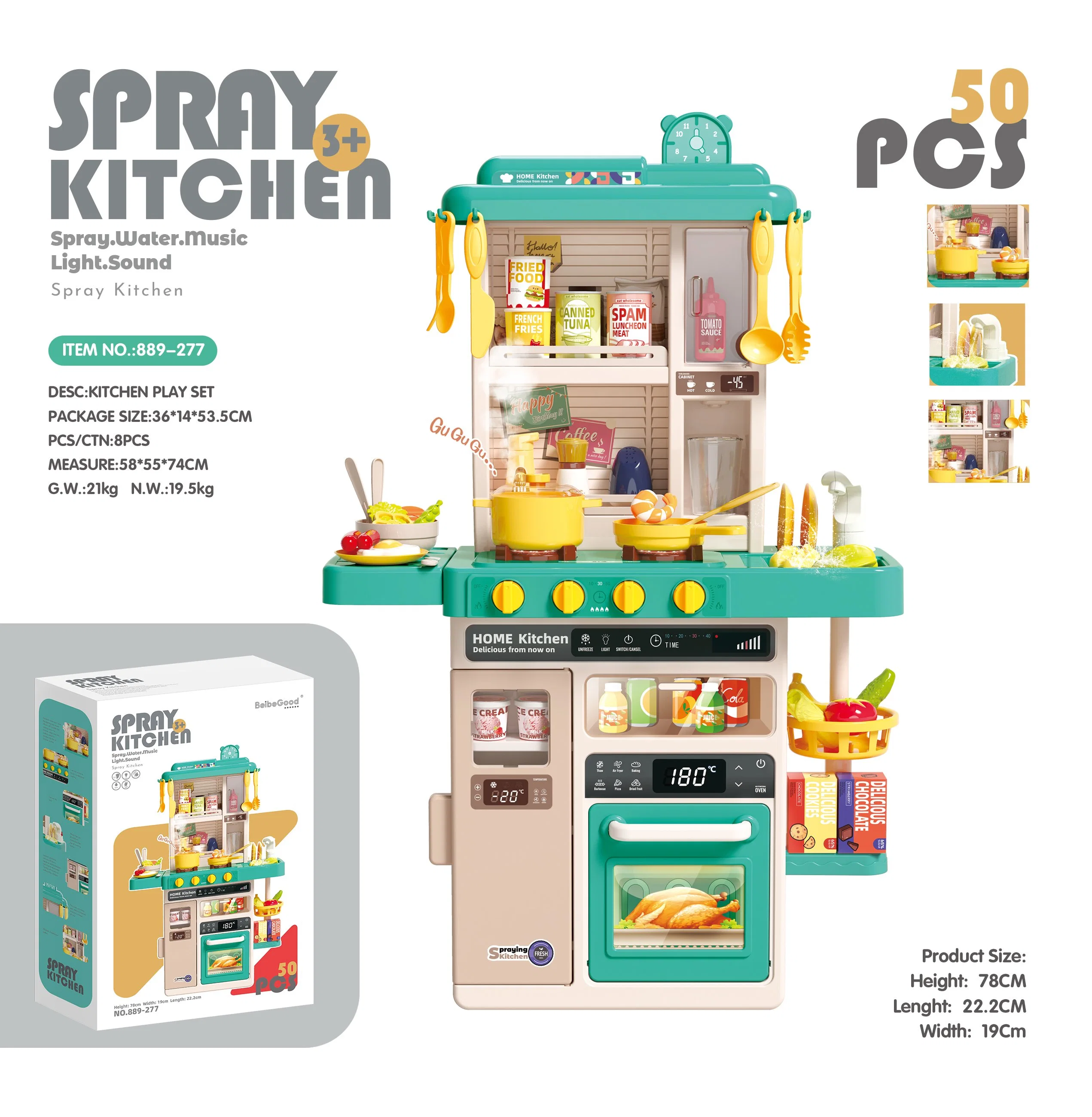 Electric Water Function Accessories Kids Happy Real Cooking Mist Spray Table Set Big Kitchen Toy for Kids Other Pretend Play